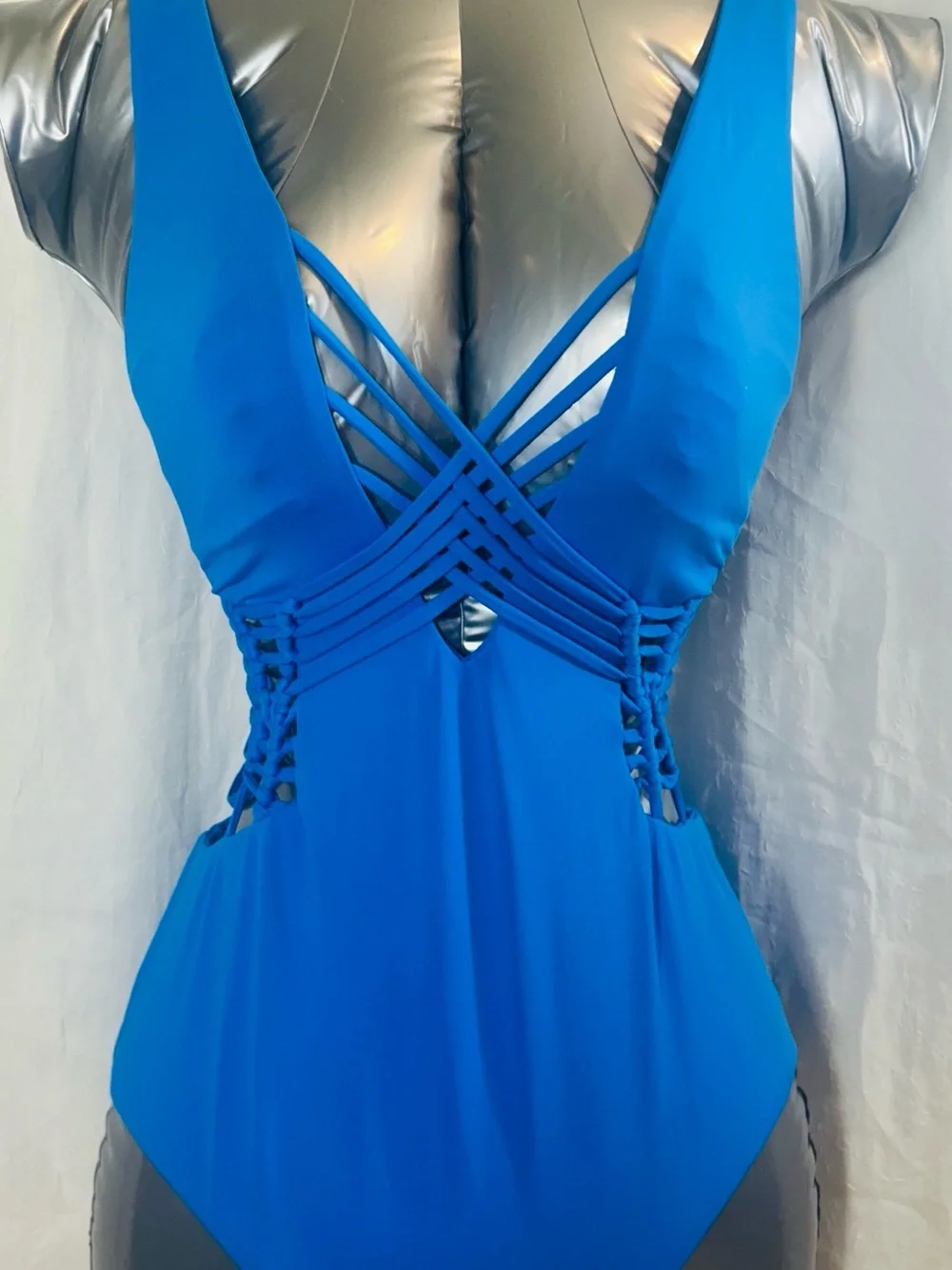Michael Kors Cobalt Strappy Deep-V One-Piece Swimsuit